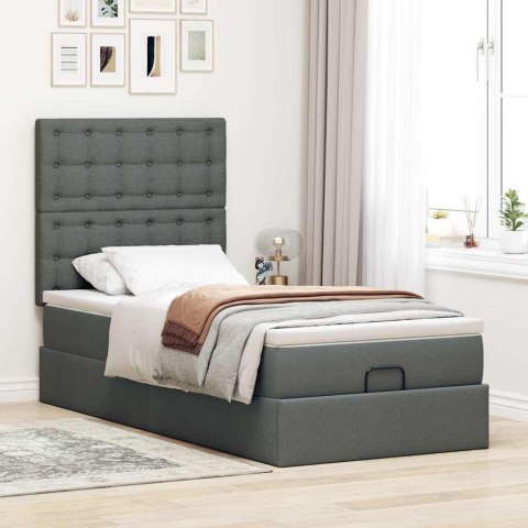 Łóżko Ottoman z materacem i LED, ciemnoszary, 80x200cm, tkanina