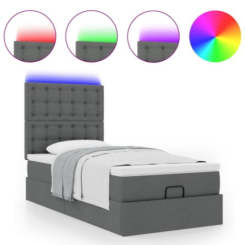 Łóżko Ottoman z materacem i LED, ciemnoszary, 80x200cm, tkanina