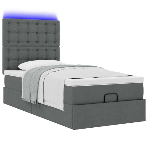 Łóżko Ottoman z materacem i LED, ciemnoszary, 80x200cm, tkanina