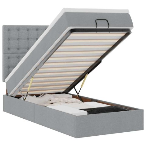 Łóżko Ottoman z materacem i LED, jasnoszary, 90x200 cm, tkanina