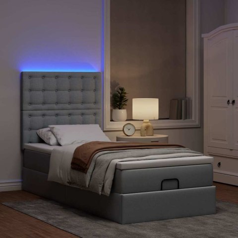 Łóżko Ottoman z materacem i LED, jasnoszary, 90x200 cm, tkanina