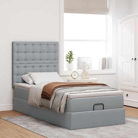 Łóżko Ottoman z materacem i LED, jasnoszary, 90x200 cm, tkanina