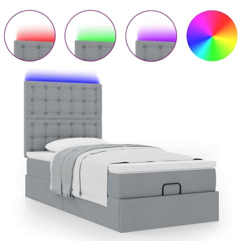 Łóżko Ottoman z materacem i LED, jasnoszary, 90x200 cm, tkanina