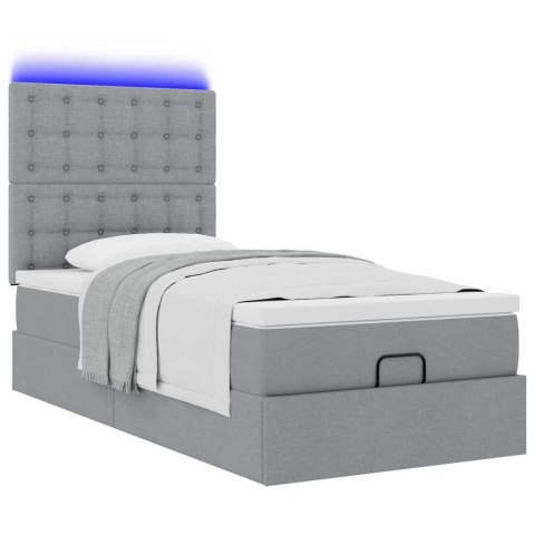 Łóżko Ottoman z materacem i LED, jasnoszary, 90x200 cm, tkanina