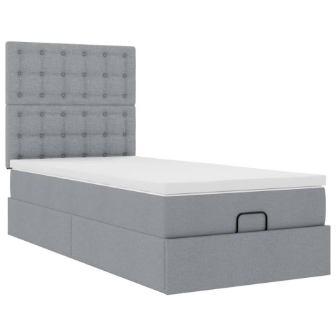 Łóżko Ottoman z materacem i LED, jasnoszary, 90x200 cm, tkanina