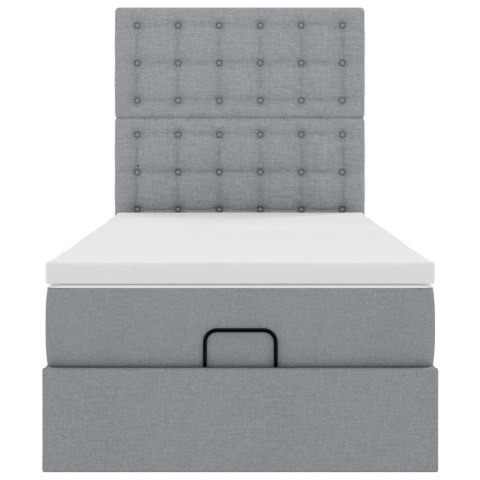 Łóżko Ottoman z materacem i LED, jasnoszary, 90x200 cm, tkanina