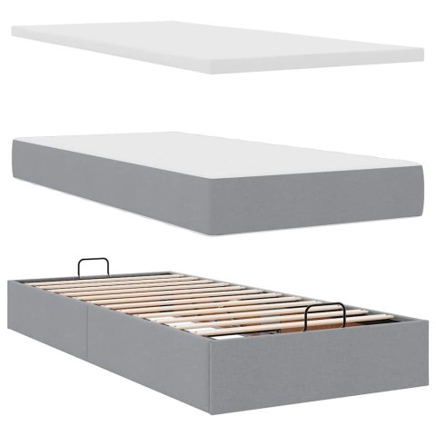 Łóżko Ottoman z materacem i LED, jasnoszary, 90x200 cm, tkanina
