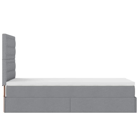 Łóżko Ottoman z materacem i LED, jasnoszary, 90x200 cm, tkanina