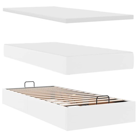 Łóżko otomana z materacami i LED, biała, 180x200cm, ekoskóra