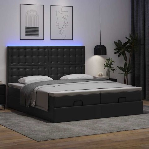 Łóżko otomana z materacami i LED, czarna, 180x200cm, ekoskóra