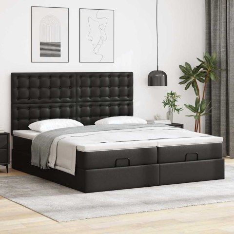 Łóżko otomana z materacami i LED, czarna, 180x200cm, ekoskóra