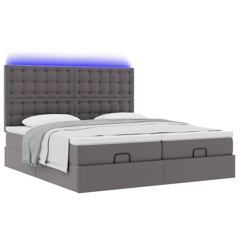 Łóżko otomana z materacami i LED, szara, 180x200cm, ekoskóra