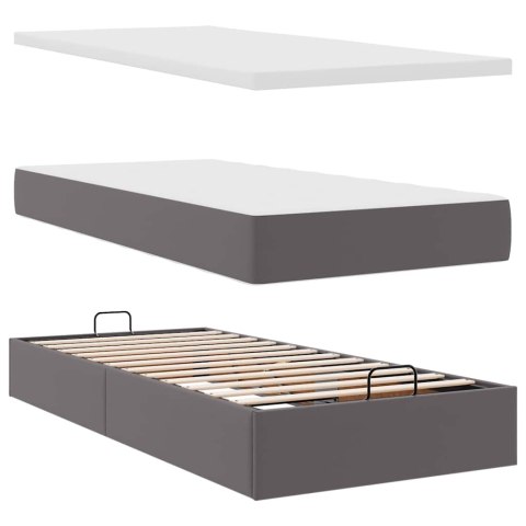 Łóżko otomana z materacami i LED, szara, 180x200cm, ekoskóra