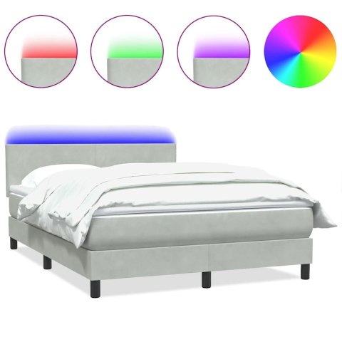 Łóżko kontynentalne z materacem i LED, jasnoszare, 160x220cm, aksamit