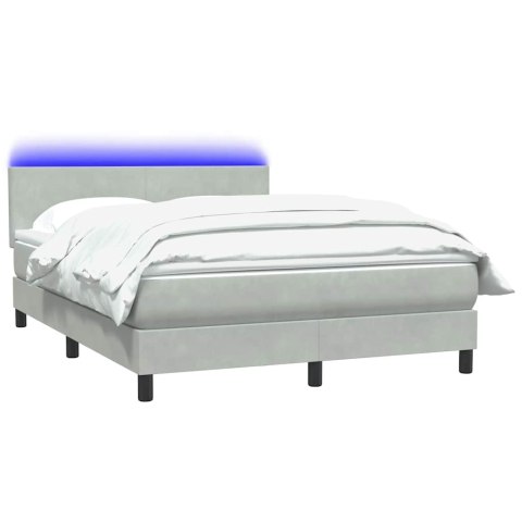 Łóżko kontynentalne z materacem i LED, jasnoszare, 160x220cm, aksamit
