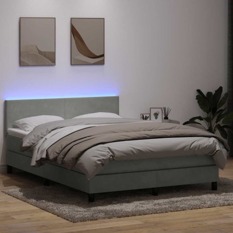 Łóżko kontynentalne z materacem i LED, jasnoszare, 160x220cm, aksamit