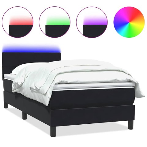 Łóżko kontynentalne z materacem i LED, czarne, 80x220 cm