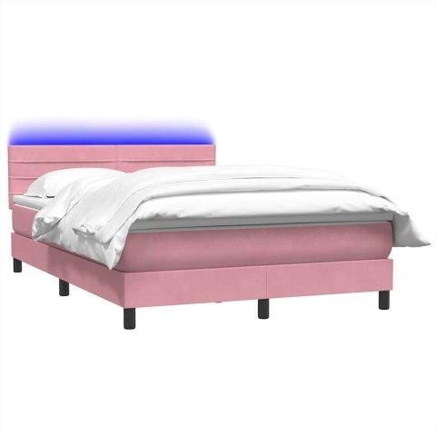 Łóżko kontynentalne z materacem i LED, różowe, 160x210 cm, aksamit