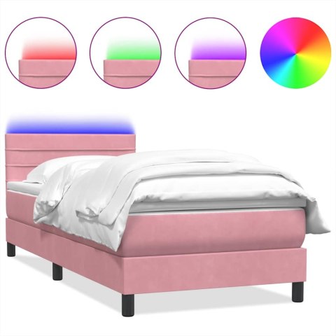 Łóżko kontynentalne z materacem i LED, różowe, 80x220 cm