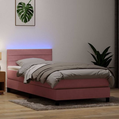 Łóżko kontynentalne z materacem i LED, różowe, 90x220 cm