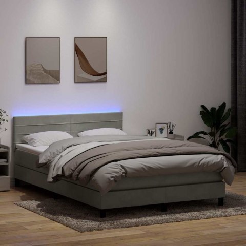 Łóżko kontynentalne z materacem i LED, jasnoszare, 160x220cm, aksamit