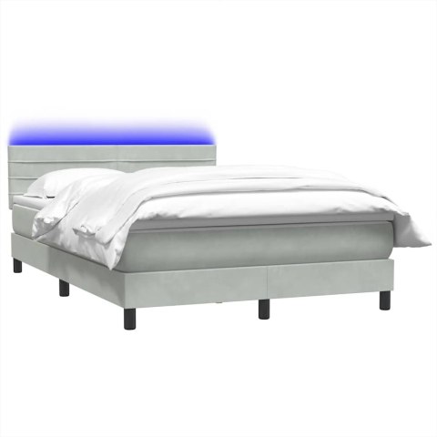 Łóżko kontynentalne z materacem i LED, jasnoszare, 160x220cm, aksamit