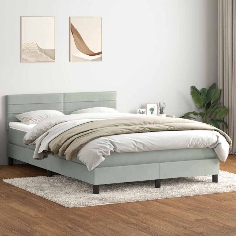 Łóżko kontynentalne z materacem i LED, jasnoszare, 160x220cm, aksamit