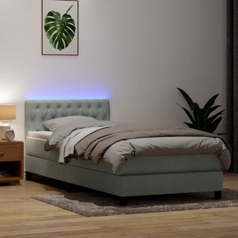 Łóżko kontynentalne z materacem i LED, jasnoszary aksamit, 90x210 cm