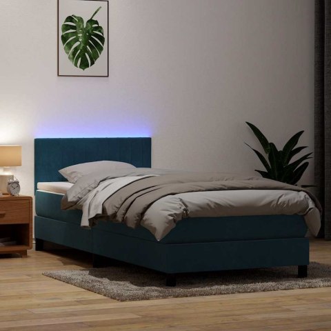 Łóżko kontynentalne z materacem i LED, niebieskie, aksamit, 80x220 cm