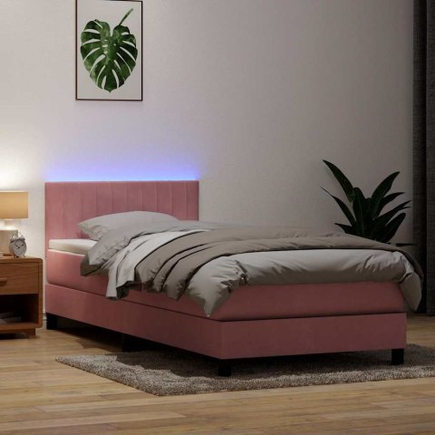 Łóżko kontynentalne z materacem i LED, różowe, 80x220 cm