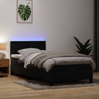 Łóżko kontynentalne z materacem i LED, czarne, aksamit 90x210 cm