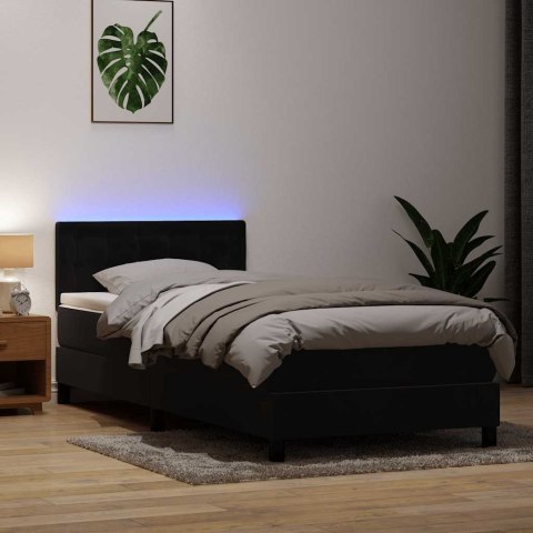Łóżko kontynentalne z materacem i LED, czarne, aksamit 90x210 cm