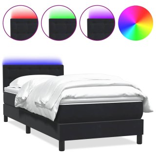 Łóżko kontynentalne z materacem i LED, czarne, aksamit 90x210 cm