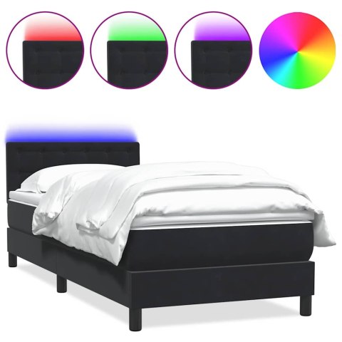 Łóżko kontynentalne z materacem i LED, czarne, aksamit 90x210 cm