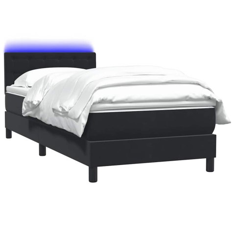 Łóżko kontynentalne z materacem i LED, czarne, aksamit 90x210 cm