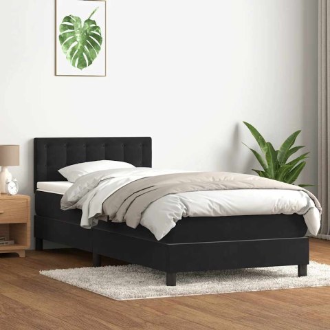 Łóżko kontynentalne z materacem i LED, czarne, aksamit 90x210 cm