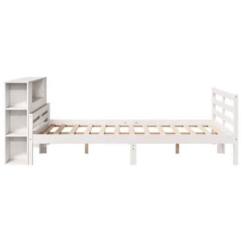 Łóżko z regałem, bez materaca, białe, 140x200 cm, sosnowe