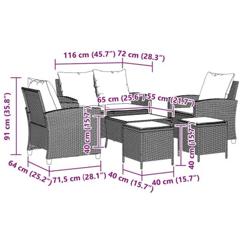 6-cz. zestaw mebli ogrodowych, z poduszkami, jasnoszary