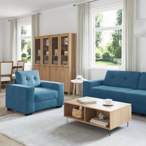 Sofa 3 pcs Niebieski Tkanina lniana