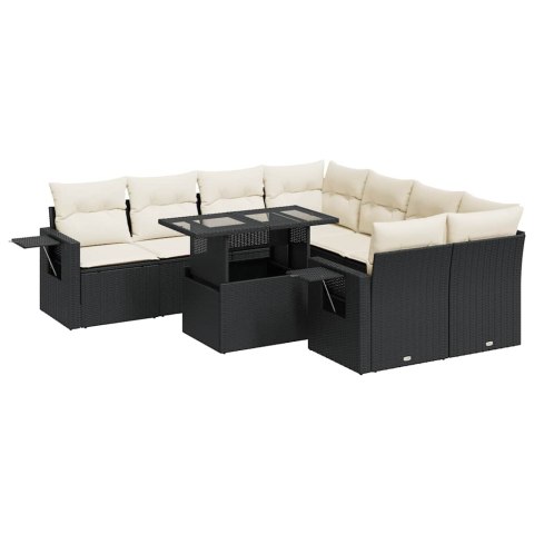 9-cz. zestaw wypoczynkowy do ogrodu, z poduszkami, czarny