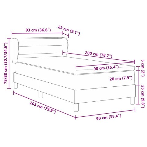 Łóżko sprężynowe z materacem Czarny 90 x 200 cm tkanina