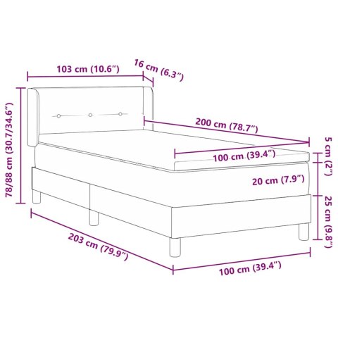 Łóżko kontynentalne z materacem Jasnoszary 100 x 200 cm