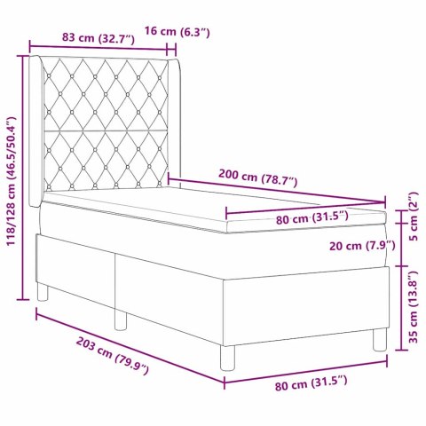 Łóżko sprężynowe Z zagłówkiem Jasnoszary 80 x 200 cm Aksamit