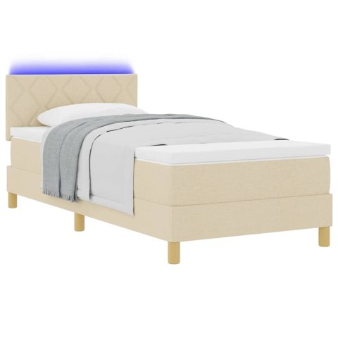 Łóżko z sprężyną LED z materacem Kremowy 90 x 190 cm tkanina