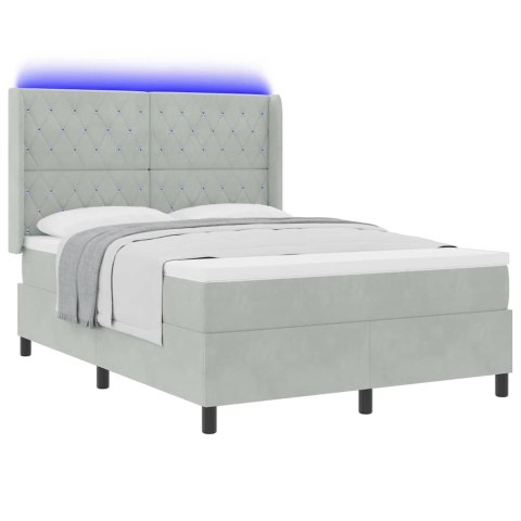 Łóżko z materacem na sprężynach LED Jasnoszary 140 x 190 cm