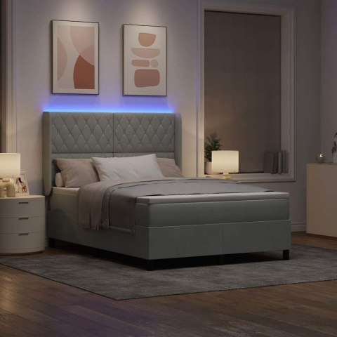 Łóżko z materacem na sprężynach LED Jasnoszary 140 x 190 cm