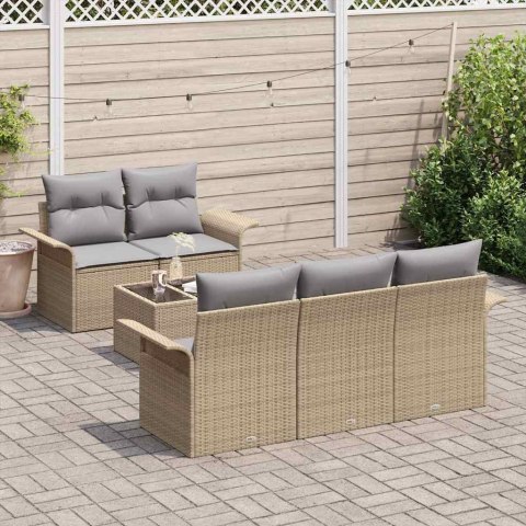 Zestaw Sof z poduszką 6 pcs Beżowy polirattan