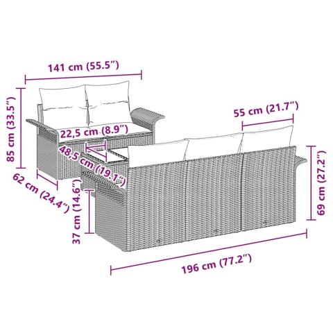 Zestaw Sof z poduszką 6 pcs Jasnoszary polirattan