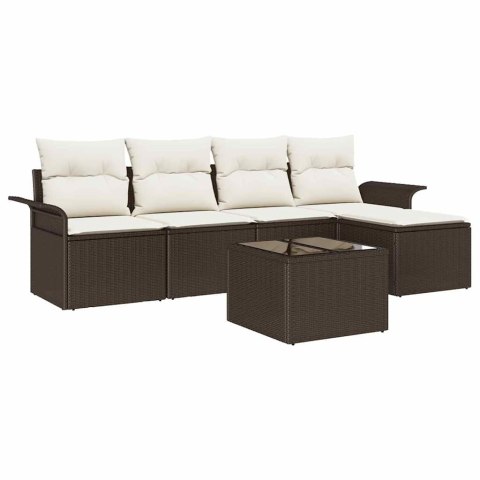 Sofa na zewnątrz z poduszką 6 pcs Brązowy polirattan