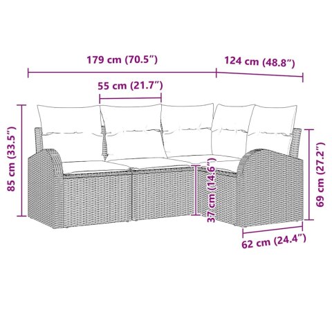 Zestaw Sof na Ogród 4 pcs Jasnoszary polirattan